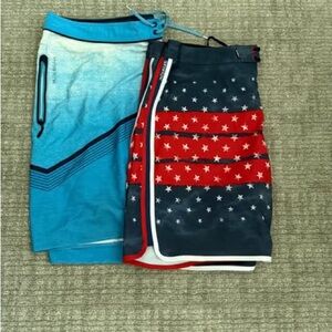 O’Neill Swim Trunk Blue and Red Star-Patterned Shorts